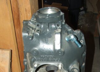 O-290G case with the nose machined for flight use. The mounting lugs were not “countersunk” for conical bushings on this engine. Look for a later article on making the engine mounts.