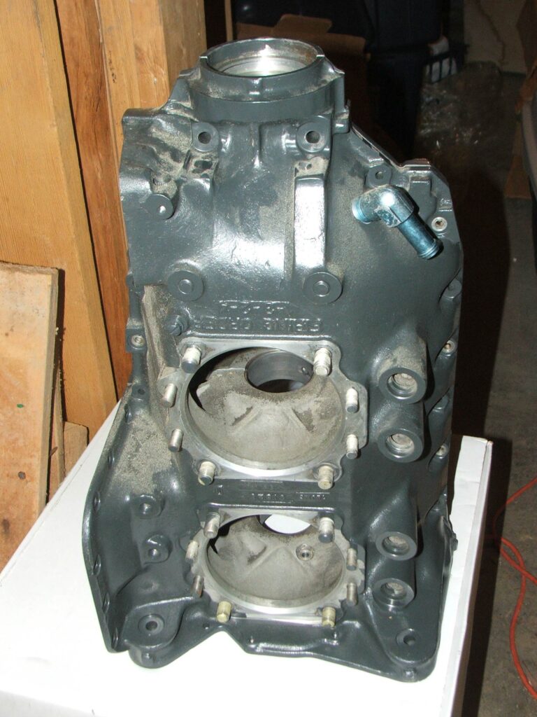 O-290G case with the nose machined for flight use. The mounting lugs were not “countersunk” for conical bushings on this engine. Look for a later article on making the engine mounts.