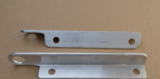 The finished items ready for alodine. The inside edges of the tie-down holes were later chamfered and smoothed.