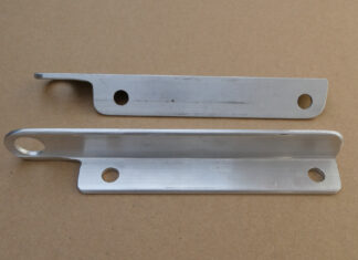 The finished items ready for alodine. The inside edges of the tie-down holes were later chamfered and smoothed.