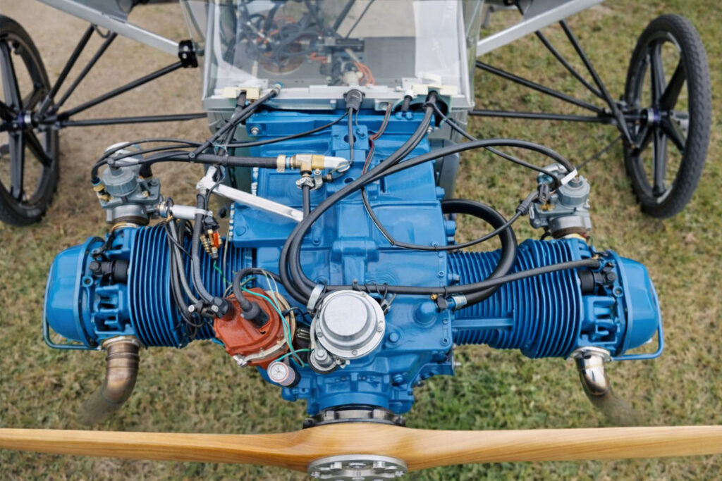 This top view shows the elimination of two of the Type 1 VW’s cylinders while keeping the full case intact. [Credit: Legal Eagle Airplane]
