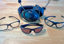 The discomfort of wearing prescription- or sunglasses under an ANR headset is eliminated with Flying Eyes. [Credit: Flying Eyes]
