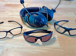 The discomfort of wearing prescription- or sunglasses under an ANR headset is eliminated with Flying Eyes. [Credit: Flying Eyes]