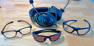 The discomfort of wearing prescription- or sunglasses under an ANR headset is eliminated with Flying Eyes. [Credit: Flying Eyes]