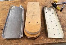 Left to right, shiny new bulkheads, wooden form blocks, and old bulkheads. [Credit Tinley Ong]