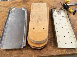 Left to right, shiny new bulkheads, wooden form blocks, and old bulkheads. [Credit Tinley Ong]