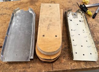 Left to right, shiny new bulkheads, wooden form blocks, and old bulkheads. [Credit Tinley Ong]