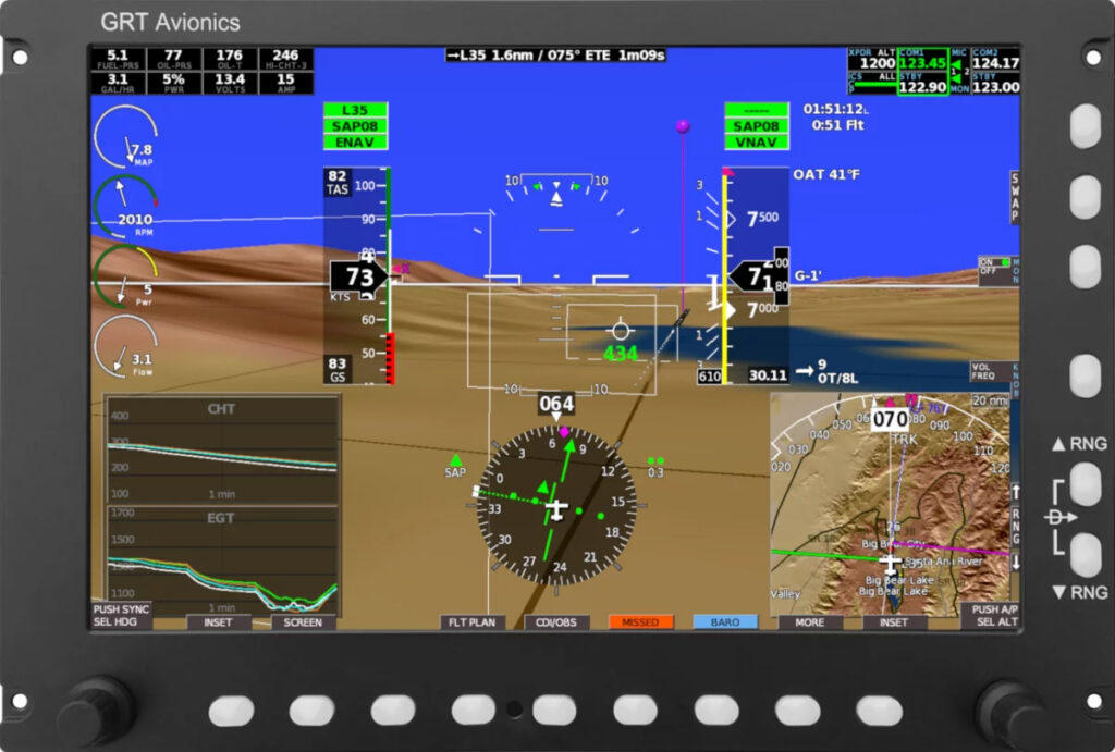 GRT Avionics’ Sport 10.1 EFIS puts a large, primary flight display with moving maps in your panel. Software options let you purchase what you need now, and expand later. [Credit: GRT Avionics]