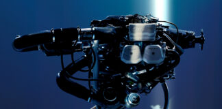 The 160 hp turbocharged Rotax 916iS is a four-stroke piston engine with redundant electronic fuel injection and ignition. [Credit: BPR Rotax]