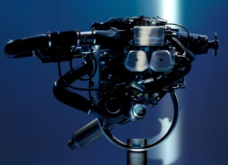 The 160 hp turbocharged Rotax 916iS is a four-stroke piston engine with redundant electronic fuel injection and ignition. [Credit: BPR Rotax]