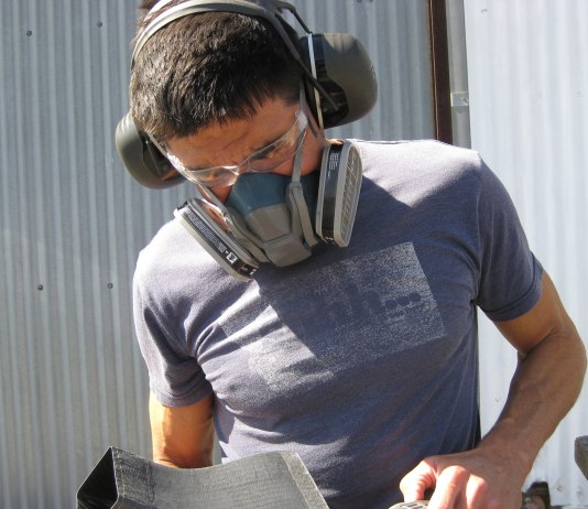 Trimming composites gets the full PPE job. [Credit: Eric Stewart]