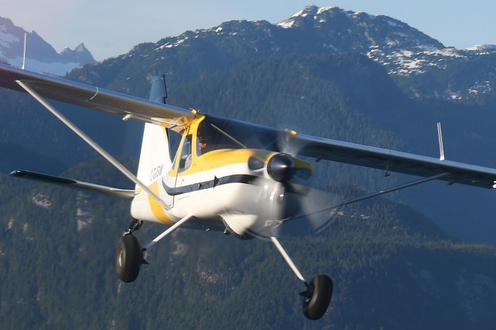 A close look sat the Galsair Sportsman 2+2 with Golden Ears Mountains in the background. [Credit: Mike Davenport]