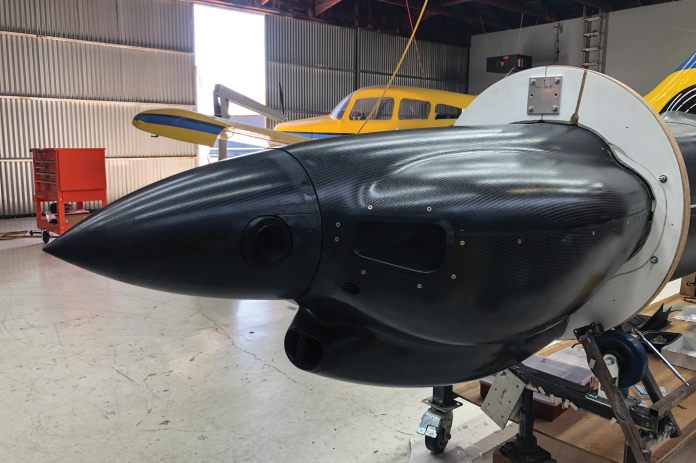 SR-1 cowl being integrated with spinner and cooling ducts. The cowl is assembled to itself/to the fuse primarily with countersunk #8 screws. [All images credited to Eric Stewart]