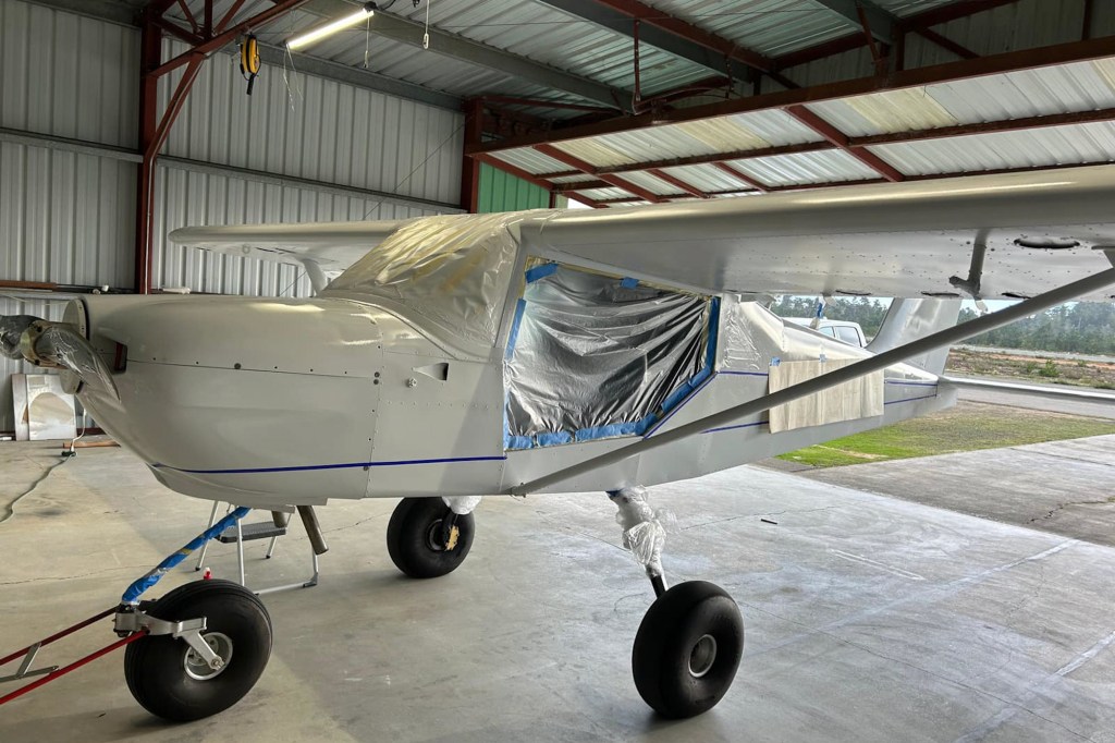 The Farver family RANS S-21 Outbound fully masked off and ready for paint, which Mark also did himself.