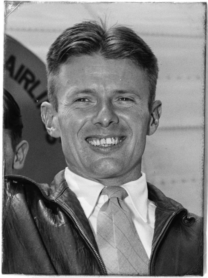 Douglas “Wrong Way” Corrigan. He departed Floyd Bennett field and kept going east until he reached Ireland. [Credit: EbayFrontBack]