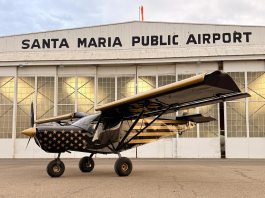 The Zenith CH701 outside the hangar at SMX, fresh from paint. The stars-and-stripes theme marks America’s 250th and the CH701’s 40th anniversary. [Credit: Carson Stilson]