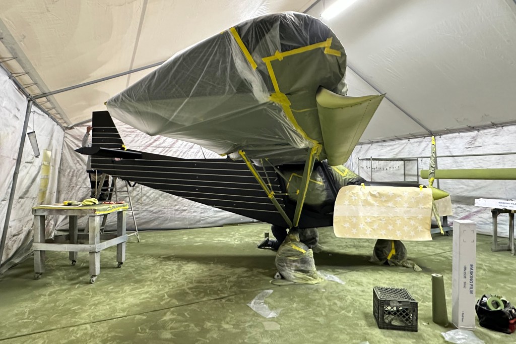 Masked and sheeted at ArtCraft Paint in Santa Maria, California. [Credit: Carson Stilson]