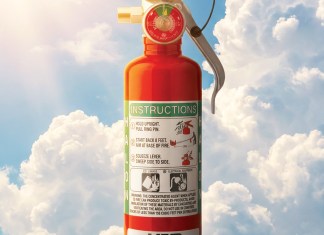 A compact H3R Halon 1211 extinguisher, sized for a two-seat cockpit and safe on energized electrical fires. [Credit: H3R Aviation]