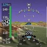 Close-up of the SkyView HDX airspeed tape with green, yellow, and red AOA chevrons.
