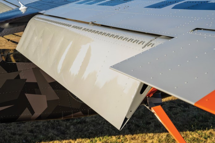 The vortext generators near the leading edge of the flaps on the RV-15 are designed to keep the airflow attached to the surface for low speed flight. [Credit: Van's Aircraft]
